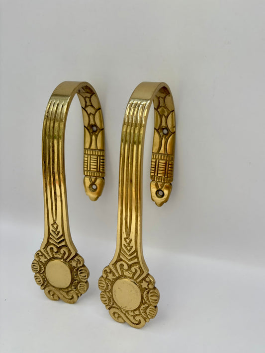 Solid brass curtain hardware set with vintage-style rods and finials