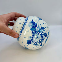 Vintage Ringtons bone china ginger jar with blue and white chrysanthemum design and lid