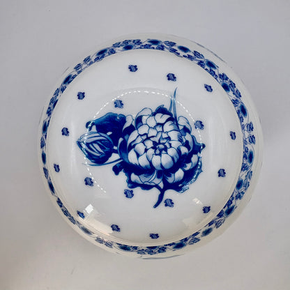 Vintage Ringtons Blue & White Chrysanthemum Ginger Jar with Lid