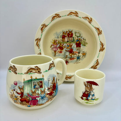 Royal Doulton Bunnykins porcelain bowl, mug, and egg cup set for children