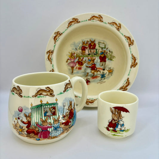 Royal Doulton Bunnykins porcelain bowl, mug, and egg cup set for children