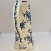 Antique blue and white floral pottery pitcher and jug set for home decor