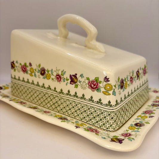 Vintage Masons Madrigal lidded cheese dish in ceramic pottery design