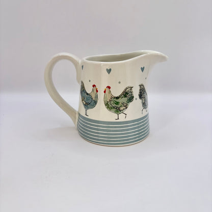 Blue striped Gisela Graham country cottage jug with hen design
