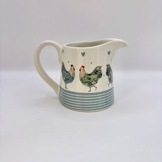 Blue striped Gisela Graham country cottage jug with hen design