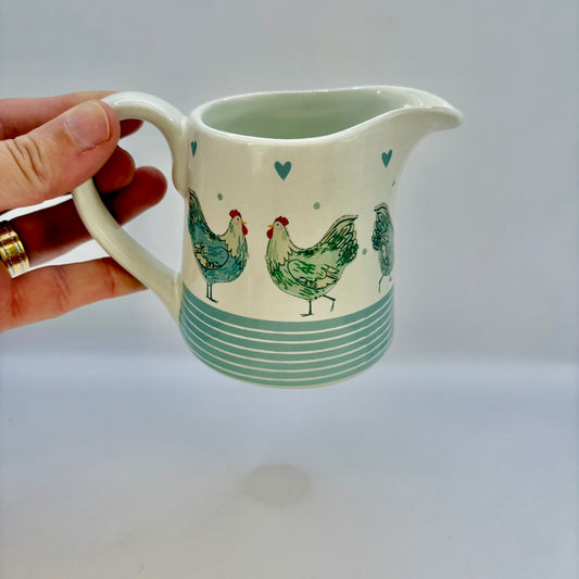 Blue striped Gisela Graham country cottage jug with hen design