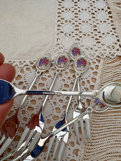 Vintage Royale County Meadow silver plated pastry forks and spoons set of 12