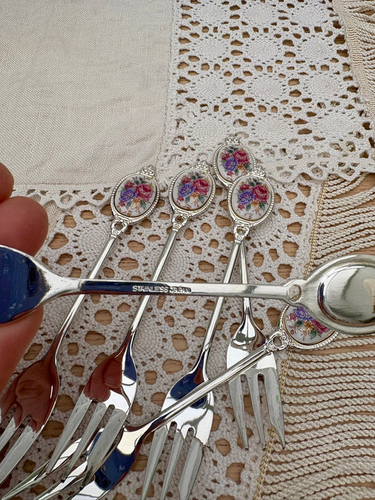 Vintage Royale County Meadow silver plated pastry forks and spoons set of 12
