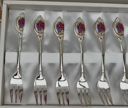 Vintage Royale County Meadow silver plated pastry forks and spoons set of 12