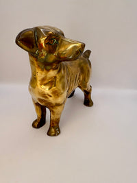 Gold-colored dog figurine on a white background