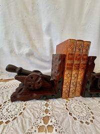 Vintage Wooden Cannon Bookends with Metal Brackets Collectible Pair