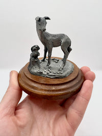 Vintage Ricker Pewter Deer and Bunny Figurine on Wooden Base