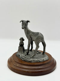 Vintage Ricker Pewter Deer and Bunny Figurine on Wooden Base