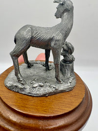 Vintage Ricker Pewter Deer and Bunny Figurine on Wooden Base