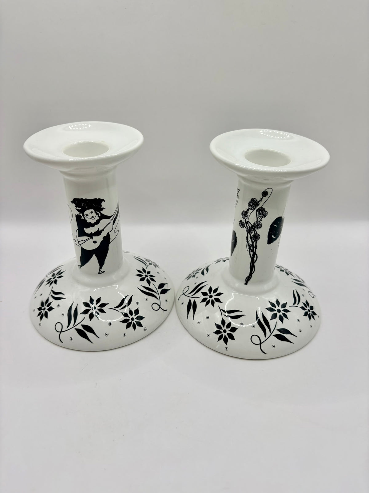 Poole Pottery Beardsley Collection Art Nouveau candlestick pair vintage