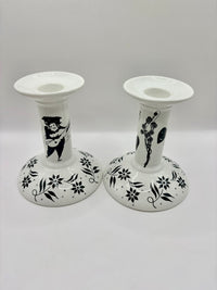 Poole Pottery Beardsley Collection Art Nouveau candlestick pair vintage