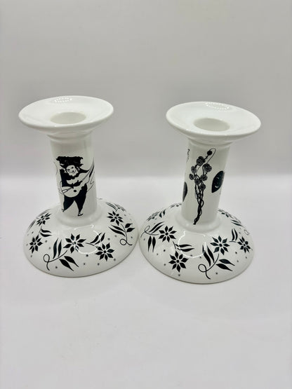 Poole Pottery Beardsley Collection Art Nouveau candlestick pair vintage