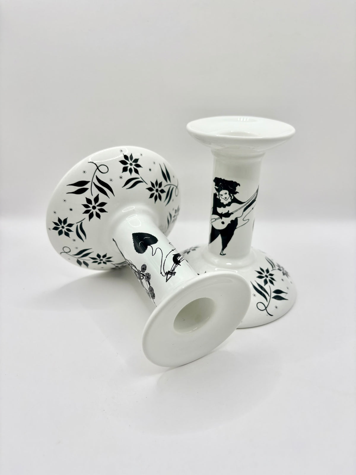 Poole Pottery Beardsley Collection Art Nouveau candlestick pair vintage