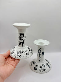 Poole Pottery Beardsley Collection Art Nouveau candlestick pair vintage