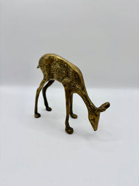 Solid brass doe figurine grazing vintage collectible sculpture