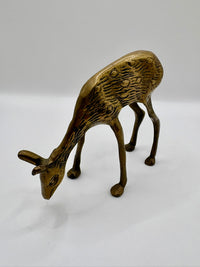 Solid brass doe figurine grazing vintage collectible sculpture