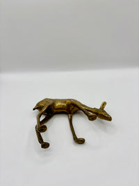 Solid brass doe figurine grazing vintage collectible sculpture