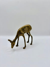 Solid brass doe figurine grazing vintage collectible sculpture