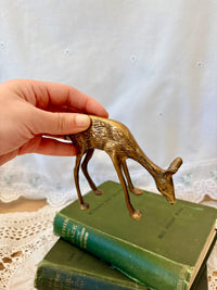 Solid brass doe figurine grazing vintage collectible sculpture