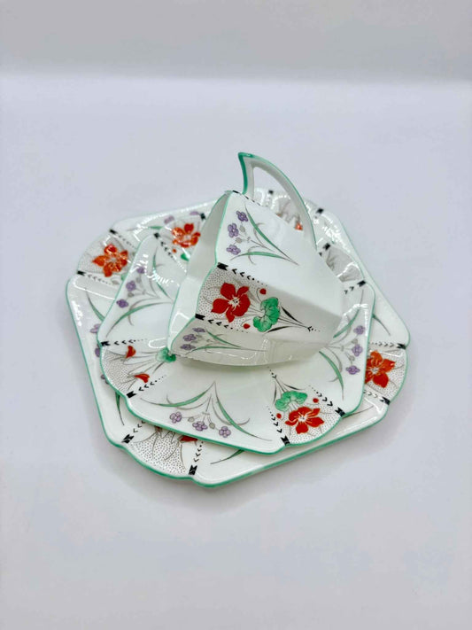 Shelley Pansies Queen Anne Trio and Creamer Vintage 1930 Demitasse