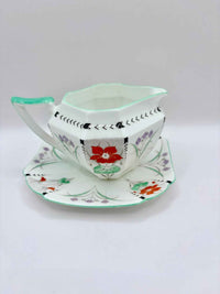 Shelley Pansies Queen Anne Trio and Creamer Vintage 1930 Demitasse