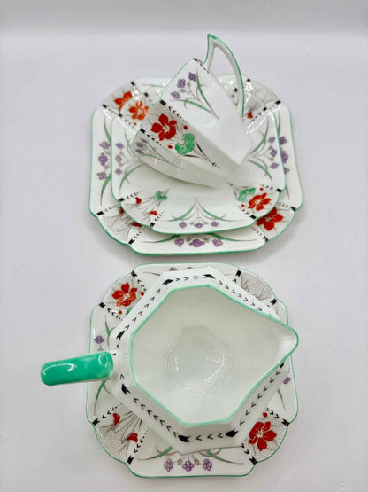 Shelley Pansies Queen Anne Trio and Creamer Vintage 1930 Demitasse