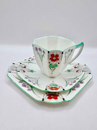Shelley Pansies Queen Anne Trio and Creamer Vintage 1930 Demitasse