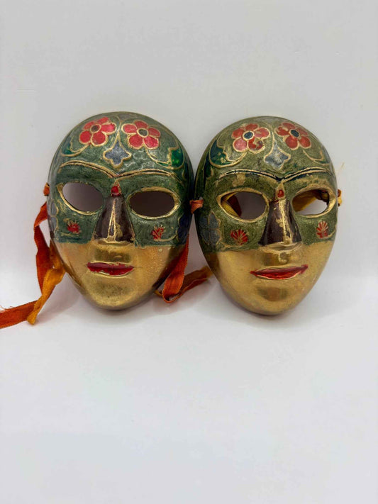 Vintage Painted Brass Ornament Set Decorative Collectible Pair