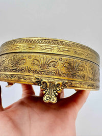 Vintage Brass Petit Point Round Trinket Box 1970s Collectible