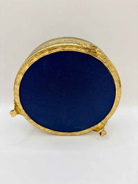 Vintage Brass Petit Point Round Trinket Box 1970s Collectible