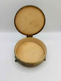 Vintage Brass Petit Point Round Trinket Box 1970s Collectible