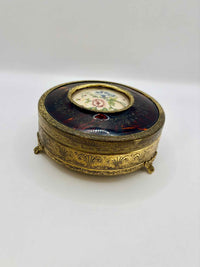 Vintage Brass Petit Point Round Trinket Box 1970s Collectible
