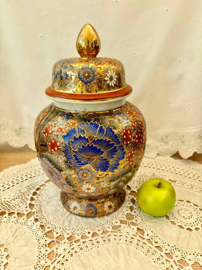 Antique Japanese Satsuma Lidded Urn Ginger Jar Collectible Vase