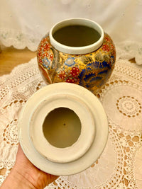 Antique Japanese Satsuma Lidded Urn Ginger Jar Collectible Vase