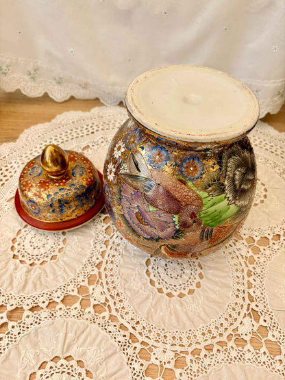 Antique Japanese Satsuma Lidded Urn Ginger Jar Collectible Vase