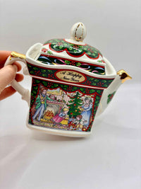 Vintage Sadler Christmas Morning Family Teapot Holiday Collectible