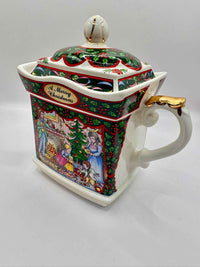 Vintage Sadler Christmas Morning Family Teapot Holiday Collectible
