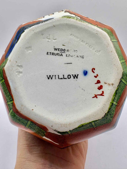 Antique George V Wedgwood Queen's Ware Polychrome Willow Pattern Jug c.1912