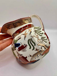Antique George V Wedgwood Queen's Ware Polychrome Willow Pattern Jug c.1912