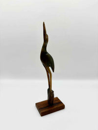 Vintage Carved Bone Heron Figurine | 1970s Small Crane MCM Ornament