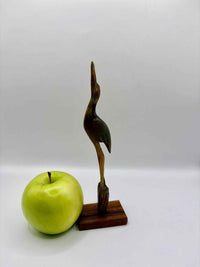 Vintage Carved Bone Heron Figurine | 1970s Small Crane MCM Ornament