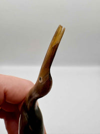 Vintage Carved Bone Heron Figurine | 1970s Small Crane MCM Ornament