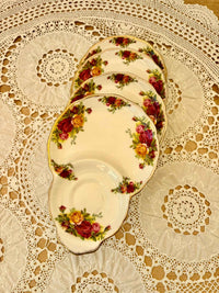 Close up of floral pattern on vintage Royal Albert plate