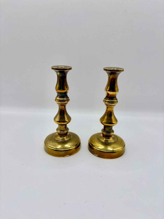 Pair of Small Antique Brass Candlesticks Victorian Style