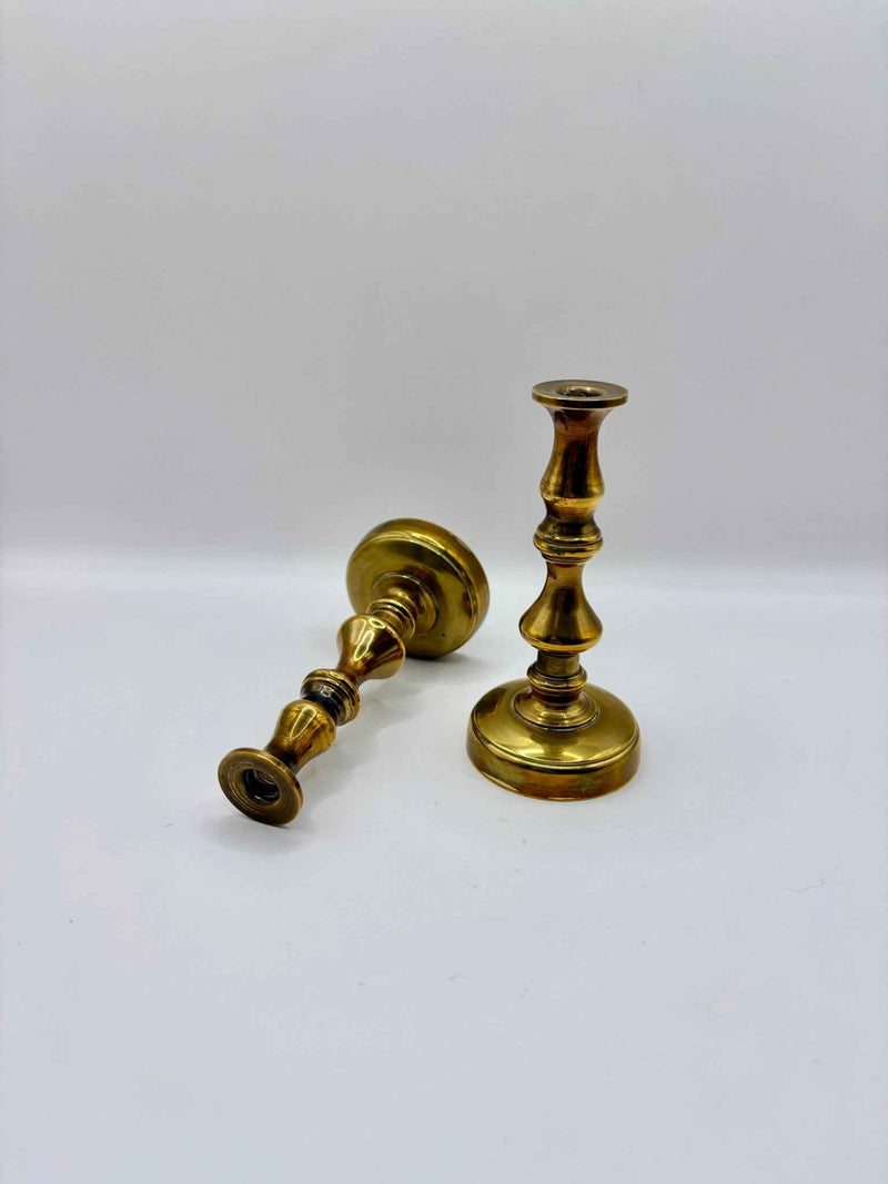 Pair of Small Antique Brass Candlesticks Victorian Style